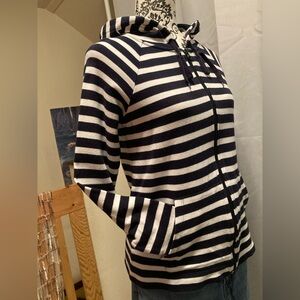 JONES NEW YORK Sport (Small) 100% Cotton Hoodie, Black + Cream Striped